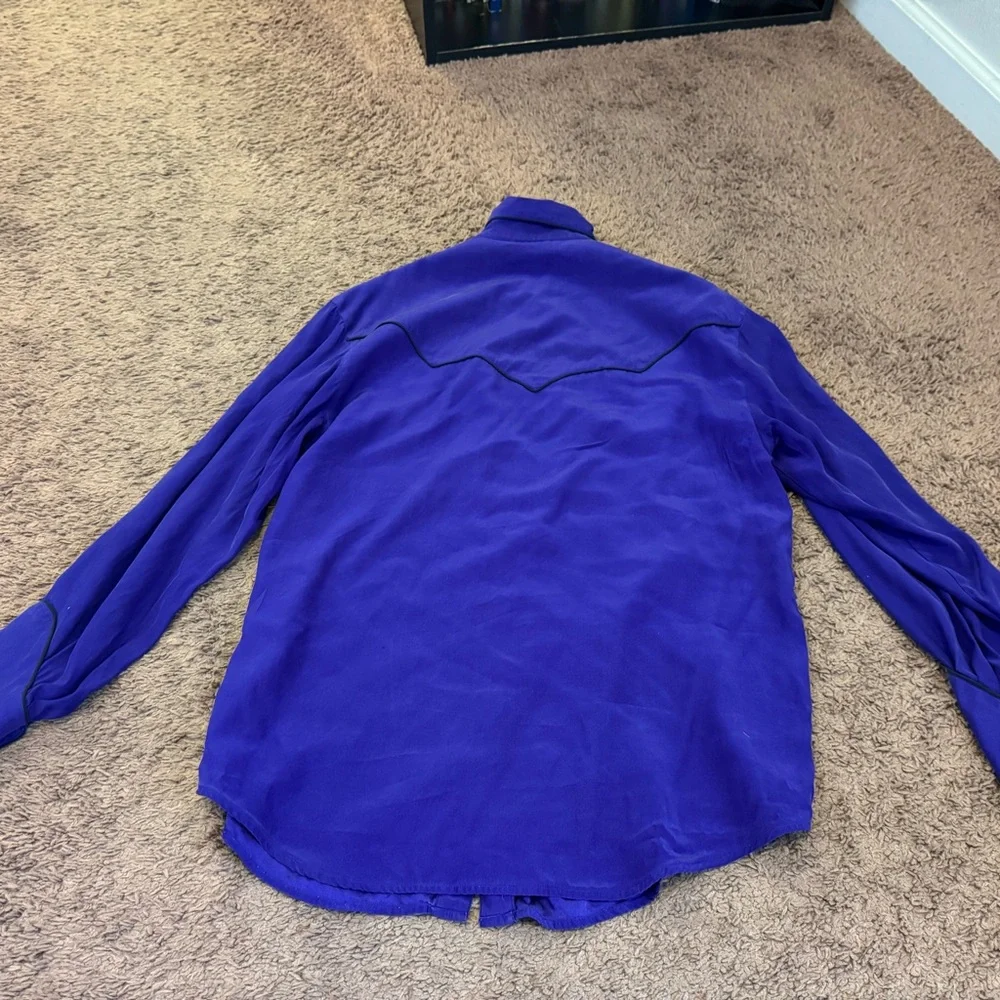 100% Silk Bright Purple Western Shirt Top Tunic Oversized Blouse 8 - Picture 3 of 5